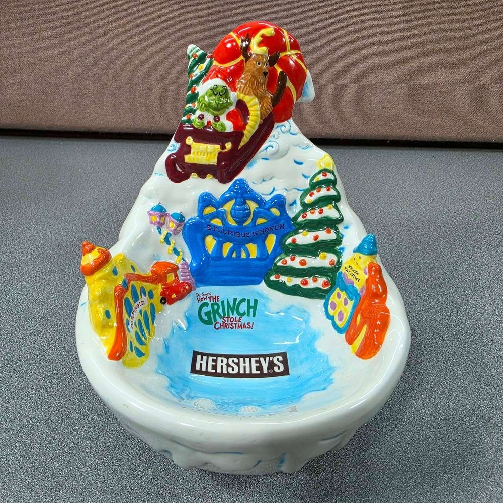 Hershey Dr Seuss How The Grinch Stole Christmas Candy Dish Bowl White Excellent